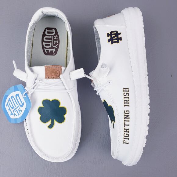 Notre Dame Irish Heydudes Hey Dude  Wendy Stretch Canvas White Sz W6 40902-100 - Picture 1 of 12